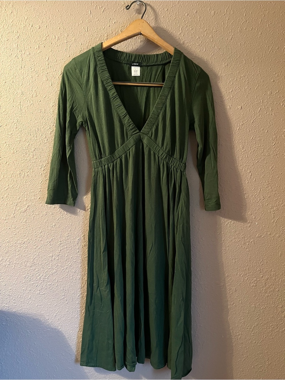 J. Crew Cotton & Rayon Olive Green V-Neck Midi Dress